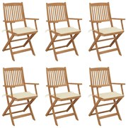 vidaXL Cadeiras de jardim dobráveis c/ almofadões 6 pcs acácia maciça