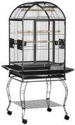 PawHut Gaiola para Pássaros Gaiola de Metal para Aves com 2 Portas Poleiros Bandeja Amovível e 4 Rodas 80x76,5x168 cm Cinza Escuro