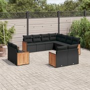 vidaXL 11 pcs conjunto sofás de jardim c/ almofadões vime PE preto