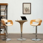 vidaXL Bancos de bar 2 pcs madeira curvada e couro artificial creme