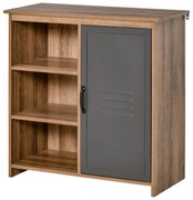 HOMCOM Aparador com Porta de Metal Móvel Auxiliar com 3 Prateleiras Abertas e Armário com Porta 80x35x82cm Madeira Natural | Aosom Portugal