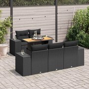 vidaXL 6 pcs conjunto sofás de jardim c/ almofadões vime PE preto