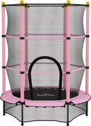 HOMCOM Trampolim Criança com Rede de Segurança e Estrutura de Aço para Interiores e Exteriores Carga 50kg Ø140x190 cm Rosa | Aosom Portugal