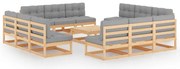 13 pcs conjunto lounge de jardim c/ almofadões pinho maciço
