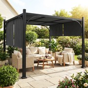 Pérgula de jardim de 3 x 3 m com Tenda deslizante, estrutura metálica, para exterior, cinzento escuro