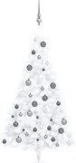 vidaXL Meia árvore Natal artificial pré-iluminada c/ bolas branco