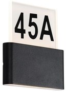 Candeeiro de parede exterior preto com LED e números de casa IP54 - Kandi