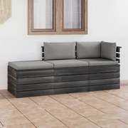 3 pcs conjunto lounge de paletes + almofadões madeira de pinho