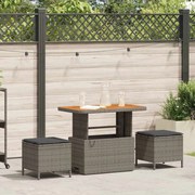 Conjunto de Jantar de Jardim de 3 Peças com Almofadas Cinza de Polirattan e Acácia