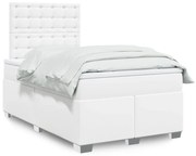 vidaXL Cama com molas/colchão 120x200 cm couro artificial branco