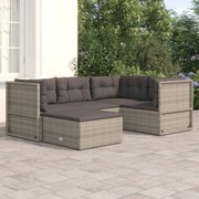 5 pcs conjunto lounge de jardim c/ almofadões vime PE cinzento