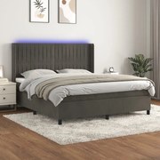 Cama box spring c/ colchão/LED 180x200cm veludo cinzento-escuro