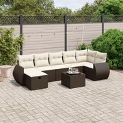 vidaXL 8 pcs conjunto sofás de jardim c/ almofadões vime PE castanho