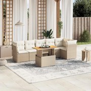vidaXL 7 pcs conjunto de sofás p/ jardim com almofadões vime PE bege