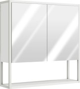 HOMCOM Armário de parede para banheiro com espelho, móvel para banheiro, 2 portas espelhadas, prateleira aberta 60 x 16 x 60 cm branco | Aosom Portugal