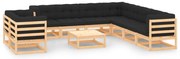 10 pcs conj. lounge jardim c/ almofadões pinho maciço antracite