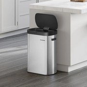 Caixote do lixo automático 50 litros com sensor e tampa de fecho suave em aço 42,5 x 27,1 x 58,7 cm Prateado metálico e Preto