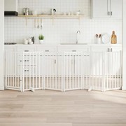vidaXL Portão p/ cães com porta dobrável 6 painéis 300 cm abeto branco