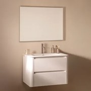 Conjunto De Móvel De Casa De Banho Suspenso 80x50 Cm Em Madeira Com Lavatório Integrado Egerton Branco & Led Retangular E Anti-embaciamento - Sklum