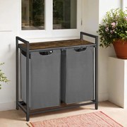 Cesto para roupa suja com 2 compartimentos e uma prateleira 73 x 33 x 72 cm castanho vintage + cinzento