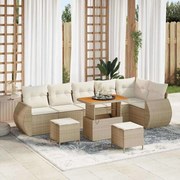 vidaXL Conjunto de Sofá de Jardim 9 Peças com Almofadas Beiges em Rattan Sintético e Acácia
