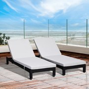 Conjunto de 2 espreguiçadeiras Rattan Chaise Longue com Almofadas Acolchoadas À Prova D 'Água