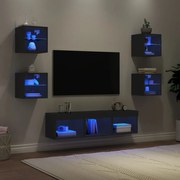 vidaXL 7pcs móveis de parede p/ TV c/ LEDs derivados de madeira preto