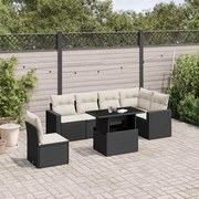 vidaXL 7 pcs conjunto de sofás p/ jardim c/ almofadões vime PE preto