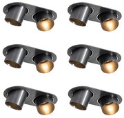 Set van 6 inbouwspots gunmetal GU10 50mm 2-lichts - Installa Moderno