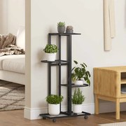 vidaXL Suporte vasos c/ 4 prateleiras e rodas 44x23x80 cm ferro preto