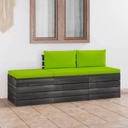 3 pcs conjunto lounge de paletes + almofadões madeira de pinho