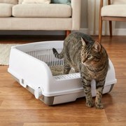 Caixa de areia semiautomática para gatos 60 x 46 x 24 cm com tampa aberta e laterais altas; banheira para gatos com tabuleiro tipo gaveta, branca