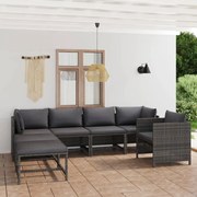 7 pcs conjunto lounge de jardim c/ almofadões vime PE cinzento