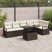 vidaXL Conjunto de sofá de jardim com 7 peças e almofadas em rattan sintético marrom.