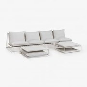 Conjunto De Jardim Amaro Com Sofá Modular De 4 Peças, Mesa Lateral E Pufe Conversível Gardénia Branco - Sklum