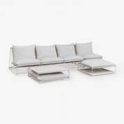 Conjunto De Jardim Com Sofá Modular De 4 Peças, Mesa Auxiliar E Puff Convertíveis Amaro Gardénia Branco - Sklum
