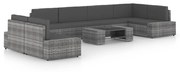 8 pcs conjunto lounge de jardim c/ almofadões vime PE cinzento