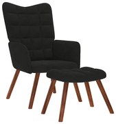 vidaXL Cadeira de descanso com banco veludo preto