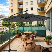 Guarda-sol cantilever 300 cm d uma proteção UV UPF 50+, com base quadrada cinzento