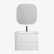 Conjunto De Móvel De Casa De Banho Em Madeira Com Lavatório Integrado Egerton Branco & Quadrado Led E Anti-embaciamento 75x75 Cm Tobie - Sklum