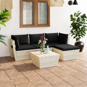 5 pcs conjunto lounge de paletes + almofadões madeira de abeto