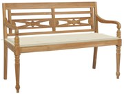 vidaXL Banco Batávia c/ almofadão creme 120 cm teca maciça