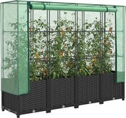 vidaXL Canteiro elevado com cobertura de estufa estilo rattan 160x40x138 cm
