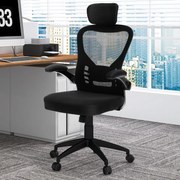 Cadeira de escritório ergonómica com apoios de braços dobráveis em rede Encosto ajustável e encosto basculante 66 x 66 x 114-124 cm Preto