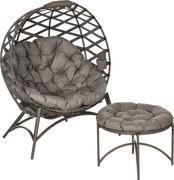 Outsunny Conjunto de Cadeiras de Jardim, 2 peças, Pufe/Mesa de Apoio, Almofada Grande, Estrutura em Aço, Cor: Areia, 118 x 75 x 142 cm | Aosom Portugal