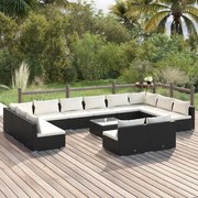 13 pcs conjunto lounge de jardim c/ almofadões vime PE preto