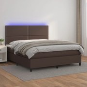 Cama box spring c/ colchão/LED 160x200 cm couro artif. castanho