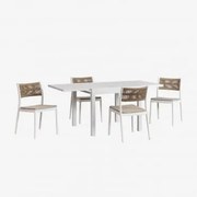 Conjunto De Mesa Extensível Retangular De Alumínio Starmi (90-180x90 Cm) E 4 Cadeiras De Jardim Empilháveis Favila Gardénia Branco - Sklum