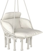 Outsunny Cadeira suspensa com grande almofada acolchoada rede poltrona suspensa com franjas kit de suspensão 80 x 60 x 40 cm creme | Aosom Portugal