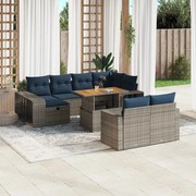 vidaXL 11 pcs conjunto sofás de jardim c/ almofadões vime PE cinzento